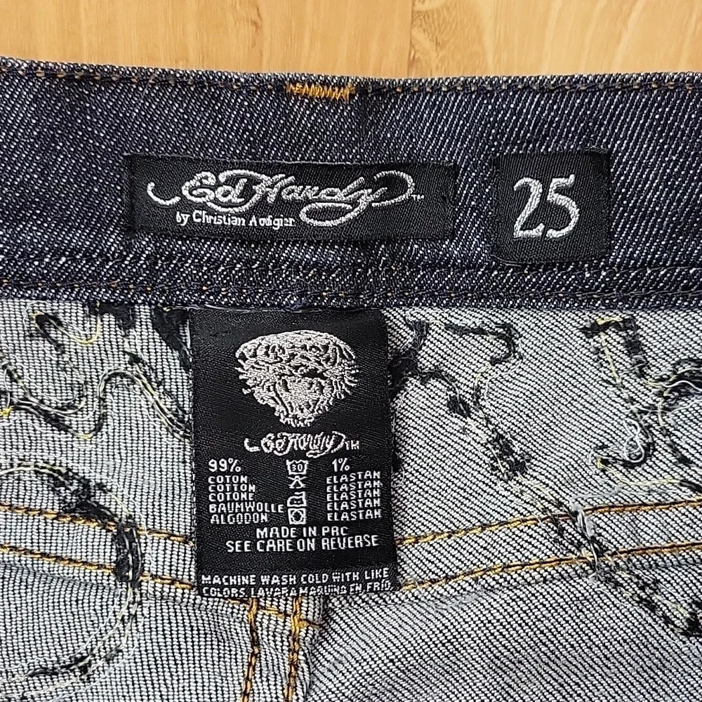 Ed Hardy by Christian Audigier Embroidered Tattoo Raw Hem Jeans - Picture 7 of 12